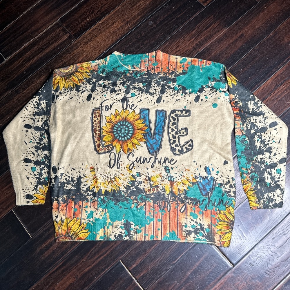 Crewneck long sleeve sweater with flowers casual boho indie hippie coastal